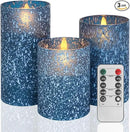 Flameless Candles with Remote - Battery Operated Candles with Timer, Flickering Real Wax LED Pillar Christmas Candles for Wedding, Table, Home Decorations (Blue, Set of 3) by CozyNest Decor
