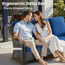 ovios 6 Pieces Patio Furniture Set with 30" Fire Pit Table, Outdoor Wicker Sofa with Ottomans, Comfy Cushions, High Back Couch Conversation Set, Brown Rattan, Navy Blue by GreenHaven Gardens