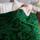 NEWCOSPLAY Faux Fur Throw Blanket Dark Green 3D Ribbed Plush Thick Warm Blanket for Couch Sofa Bed 850GSM (Dark Green Ribbed, Throw(50"x60")) by CozyNest Decor