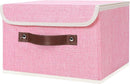 ANMINY Storage Bin with Lid Storage Boxes with PU Leather Handles PP Plastic Board Decorative Foldable Lidded Cotton Linen Fabric Home Cubes Baskets Closet Organizer Container - Pink, Small Size by TinyTreasures Baby Boutique