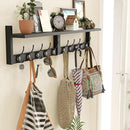 AMBIRD 34.2" Extra Long Wooden Wall Hook Rack with Shelf - Versatile and Decorative Wall-Mounted Storage with 10 Hooks for Coats, Hats, Keys, Scarves - Ideal for Entryways, Bedrooms, Closets (Black) by CozyNest Decor
