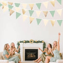 Sage Green Beige Champagne Gold Party Decorations Metallic Fabric Triangle Pennant Banner Bunting Flag Garland for Baby Shower Birthday Wedding Engagement Bridal Shower Graduation Decoration Supplies by GreenHaven Gardens