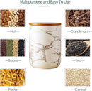 Ceramic Canister Set with Bamboo Airtight Lids, 3-Piece Kitchen Storage Jars (48oz, 30oz, 12oz) – White with Gold Marble Pattern, Glossy Finish, for Coffee, Sugar, Flour & More by CozyNest Decor