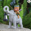 Solar Tiki Statue-Outdoor Statues-Tiki Bar Decor-Solar Powered Light Garden Figurine Tiki Decoration for Bar,Patio,Balcony,Yard,Lawn,Table,Riding A Elephant 9.09 Inches Tall by GreenHaven Gardens
