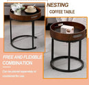 Nesting Coffee Table Set of 2, Small Round Stacking Side Table Set with Metal Frame, Nesting Tables for Living Room Bedroom Office Balcony (Wood, 2) by CozyNest Decor