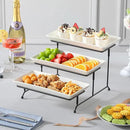 MALACASA 3 Tier Serving Trays for Party, Porcelain Serving Platters and Trays, 12 Inch Tiered Tray Stand, Fruit Tray, Trays for Serving Food, White Dessert Stand with Collapsible Sturdier Metal Rack by CozyNest Decor