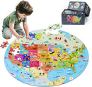 United States Puzzle 70 Pieces USA Map Floor Jigsaw Puzzles for Kids Ages 4-10, Jumbo Round US Geography Puzzle 50 States with Capitals Educational Learning Toys for Boy or Girl by TinyTreasures Baby Boutique
