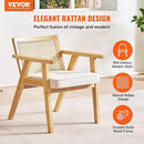 VEVOR Mid Century Modern Rattan Chair, Upholstered Velvet Accent Chair with Rattan Back, Retro Living Room Chair for Living Room, Bedroom, Reading Room, and Office, Beige by CozyNest Decor