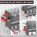 KAFAHOM Power Tool Organizer, Large 8 Drill Holder Wall Mount with 2 Side Pegboards, Heavy Duty Metal Tool Shelf with 12 Hooks, Storage Rack for Garage Organization, Utility Battery Shelves - Red by GreenHaven Gardens