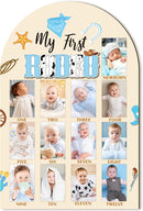 R HORSE 3D My First Rodeo Birthday Wood Photo Display Board, Blue Cowboy Baby's First Year Picture Frame, 1-12 Months Milestone Board Birthday Decorations Keepsake Gift for Baby Boys Nursery Decor by TinyTreasures Baby Boutique
