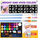 Face Painting Kit for Kids, 24 Colors Water Based Non-Toxic Face Paint with Stencils & Brushes, Professional Body Makeup Set for Halloween, Birthday, Parties with Guide Book Art and Craft Art Supplies by TinyTreasures Baby Boutique