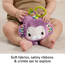 Fisher-Price Baby Stroller Toy Sing & Go Purple Monkey Musical Sensory Plush with Crinkle & Clackers for Newborns from Birth+ by TinyTreasures Baby Boutique
