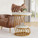 Tribesigns Gold Round End Table: 2 Tiers Faux Marble Side Table with Storage Shelf, Modern White Gold Bedside Nightstand, Metal Arc-Shaped Frame Accent Table for Living Room, Bedroom by CozyNest Decor