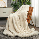 Cozy Bliss Faux Fur Throw Blanket for Couch, Cozy Warm Plush Striped Blanket for Sofa Bedroom Living Room,50 * 60 Inches Beige by CozyNest Decor