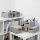 DULLEMELO Small Storage Baskets 11.8"x7.9"x5.1", Fabric Storage Bins for Shelves,Closets,Nursery,Home,Office [3 Pack], Collapsible Storage Baskets with Leather Handles (Gray) by TinyTreasures Baby Boutique
