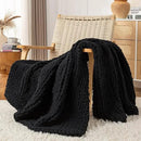 Chunky Knit Blanket Throw, 100% Hand Knit Throw Blanket Handmade Chenille Cable Knit Throw for Couch, Stylish Cozy Soft Rope Knot Crochet Blanket for Home Decor, Black, 50x60 Inches by CozyNest Decor