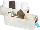 OrganiHaus Narrow Storage Bins 15x06in, Small Closet Bins for Shelves, Bathroom Storage Baskets, Narrow Baskets, Fabric Organizer with Handles, Toilet Paper Organizer - 2 Pack, White w/Brown Stripes by TinyTreasures Baby Boutique