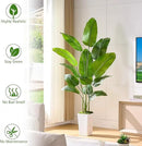 Fake Bird of Paradise Silk Artificial Plant Faux Banana Leaf Tree Lifelike Bird of Paradise for Home Decor Indoor Floor Plant with 10 Trunks (1, White Tall Planter, 6 FT) by CozyNest Decor