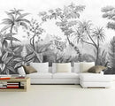 Gray Tropical Rainforest Botanical Wallpaper Bedroom Hand-Painted Oil Painting Jungle Plant Wall Mural Living Room (Not Peel and Stick) by CozyNest Decor