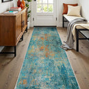 Washable Area Rugs 2'x8' Non-Slip Modern Abstract Soft for Living Room Entryway Bedroom Nursery, Print Pattern, Teal Blue Green Orange Rust Red Colorful by TinyTreasures Baby Boutique