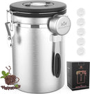 Coffee canister for ground coffee with Scoop Date Tracker One Way Co2 Valve 304 Stainless Steel Kitchen Food Airtight storage container for Coffee Beans,Grounds,Tea,Sugar (Silver, 22oz) by CozyNest Decor