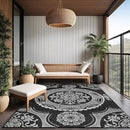 Medallion Outdoor Rug 9x12 Washable Outside Carpet for Indoor Patio Porch Waterproof Easy Cleaning Non Shedding Area Rugs Black 9 x 12 by CozyNest Decor