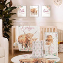Personalized Nursery Crib Bedding Set: Custom Name Floral 5 Piece Baby Crib Sets with Highland Cow Design - Toddler Double Layer Blanket Set, Comfortable Crib Bed Sheets for Baby Grils by TinyTreasures Baby Boutique