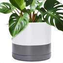 D'vine Dev 14 Inch Ceramic Planter Pot with Drainage Hole and Saucer, Indoor Cylinder Round Planter Pot, White/Speckled Grey, 94-O-G-6 by GreenHaven Gardens