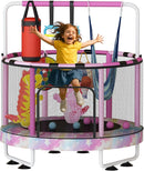 LAMERGE 55" 7-in-1 Round Trampoline for Kids Boys & Girls Ages 1-8, Indoor & Outdoor Trampoline for Fun, Adjustable Height Handrail ＆ Enclosed Safety Net ＆ Durable Designs for Toddlers Children by TinyTreasures Baby Boutique