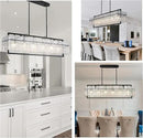 IKK Modern Rectangle Black Crystal Chandeliers for Dining Room, 42" Large Rectangular Water Ripple Glass Island Light Fixture, Linear Farmhouse Lighting for Kitchen Island, Living Room, L42xW11xH12 by CozyNest Decor