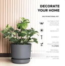 Elly Décor 12 inch Plastic Cylinder Planter Pot with Self-Watering Saucer and Drainage Hole,Lightweight & Extremely Durable, 12"x 12", Gray by GreenHaven Gardens