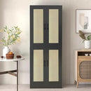 Black Rattan Kitchen Pantry, 71" Tall Storage Cabinet with Doors, Boho Hutch for Dining Room