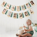 pinkblume 1st Birthday Burlap Photo Banner Garland Handmade Felt from Newborn to 12 Months with Gradient Sage Green Ribbon for Baby Boy Girl Monthly Milestones First Birthday Party Decoration Supplies by TinyTreasures Baby Boutique