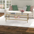Henn&Hart 54" Wide Rectangular Coffee Table with Glass Shelf in Antique Brass, Modern coffee tables for living room, studio apartment essentials by CozyNest Decor