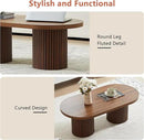 Oval Fluted Coffee Table, Farmhouse Wood Coffee Table Mid Century Modern Center Table Boho Living Room Tables for Living Room Office (Walnut, 19.69" D x 39.38" W x 13.78" H) by CozyNest Decor