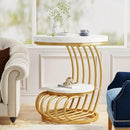 Tribesigns Gold Round End Table: 2 Tiers Faux Marble Side Table with Storage Shelf, Modern White Gold Bedside Nightstand, Metal Arc-Shaped Frame Accent Table for Living Room, Bedroom by CozyNest Decor