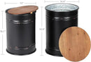 Rustic Storage Ottoman Seat Stool, Farmhouse Accent Side Table, Antique Galvanized Metal End Table Box Bin with Round Wooden Lid Set of 2 (Black) by CozyNest Decor