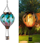 Hummingbird Hot Air Balloon Hanging Solar Lantern Lights, Flickering Flame Solar LED Candle Lights Outdoor Garden Decorative Metal & Glass Waterproof Lanterns for Yard Patio Farmhouse Decoration by GreenHaven Gardens
