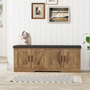 2-Tier Storage Bench, Shoe Bench with Padded Seat Cushion, Entryway Bench with 4 Barn Doors, Adjustable Shelf, 13.8" D x 47.2" W x 17.7" H, for Entryway, Living Room, Bedroom, Rustic Walnut by CozyNest Decor