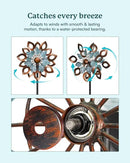 Copper Wind Spinners Outdoor 74 Inches with Solar LED Light, Kinetic Dual Wind Sculptures & Spinners for Yard Lawn Garden Decor, Large Metal Clearance Windmill with Bronze Leaf by CozyNest Decor