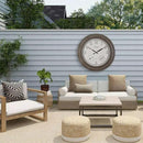 CLXEAST 24 Inch Self-Illuminated in/Outdoor Atomic Wall Clock with Temperature and Humidity, Oversized Large 24 Inch Wall Clocks for Living Room Decor, Brushed Grey Oak Wooden Finish by CozyNest Decor