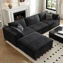118" Cloud Couch Modular Sectional Sofa for Living Room,Modern Sofa with Deep Seat，L-Shape Boneless Couch with Ottoman,Comfy Upholstered Corduroy Couches for Apartment, Studio, Office,Bedroom，Black by CozyNest Decor