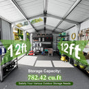 12x10 FT Metal Sheds & Outdoor Storage: Heavy Duty Garden Sheds with Dual Transparent Panels, 2x4-Pane Windows & Hinged Double Doors, Weatherproof Tool Shed for Backyard, Garden, Patio, Grey/White by GreenHaven Gardens