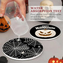 Coaster for Drinks Set of 6, Happy Halloween Pumpkin Spider Web Black Absorbent Round Ceramic Stone Mat, with Cork Base and Metal Holder, Gift for Housewarming Room Bar Decor by CozyNest Decor