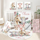 Personalized Floral Animal Crib Bedding Set, 5 Pcs Custom Baby Crib Set with Name, Double Layer Nursery Bedding Set, Soft Baby Bedding Crib Set for Girls, Customized Gift for Toddler Infant by TinyTreasures Baby Boutique