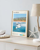 HesenDot Natural OAK Wood San Diego Surfing Framed Wall Art,12x16in Natural Seascape Canvas Wall Print,Classic Urban Landmark Wall Decor for Living Room,Bedroom,Office Gallery Gifts Set of 1 by CozyNest Decor