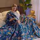 Fall Throw Blanket for Couch, Blue Boho Decorative Throw Blanket, 100% Cotton Muslin Breathable Woven Farmhouse Blankets Quilt, 50"x60" Reversible Lightweight Blankets Bohemian Throw Quilt by CozyNest Decor
