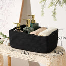 Small Storage Baskets for Organizing | Closet Organizer Bins | Shelf Toy Basket | Woven Rope Baskets | Cube Decorative Box | Shallow Basket | 13x8.5x5.1” | 3 Packs Black by TinyTreasures Baby Boutique