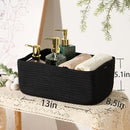 Small Storage Baskets for Organizing | Closet Organizer Bins | Shelf Toy Basket | Woven Rope Baskets | Cube Decorative Box | Shallow Basket | 13x8.5x5.1” | 3 Packs Black by CozyNest Decor