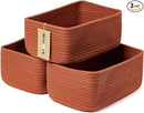Small Storage Baskets for Organizing | Closet Organizer Bins | Shelf Toy Basket | Woven Rope Baskets | Cube Decorative Box | Shallow Basket | 11.5x7.5x4.7” | 3 Packs Oxide Red by TinyTreasures Baby Boutique